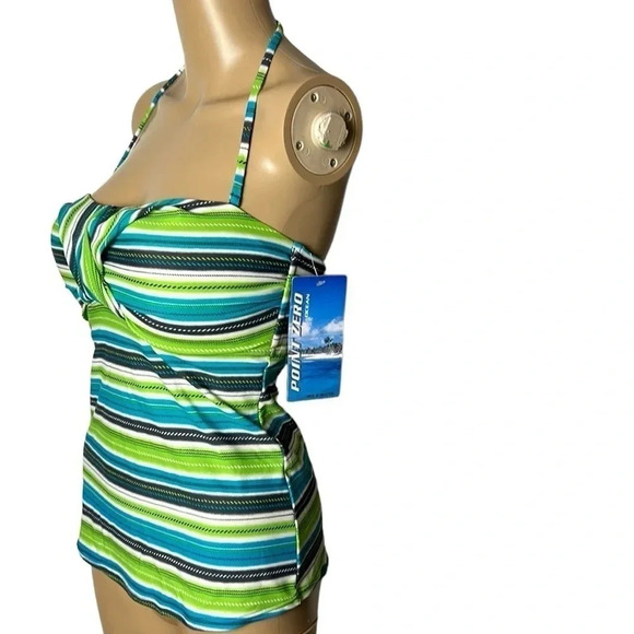 VTG NWT POINT ZERO tankini top size 10 ,Striped , padded,embroidered ,knot,EC - Picture 1 of 9